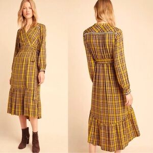 By Anthropologie Dalton Plaid Wrap Dress XSP EUC